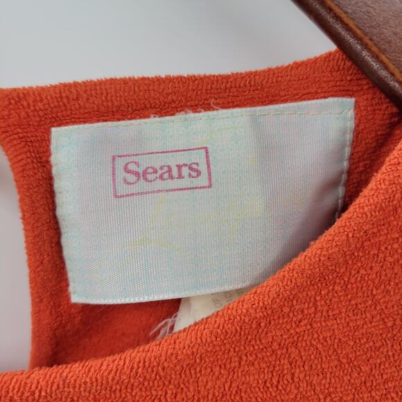 VTG Sears 70s Multicolor Striped House Coat Small Orange Robe Keyhole Back - Picture 6 of 16